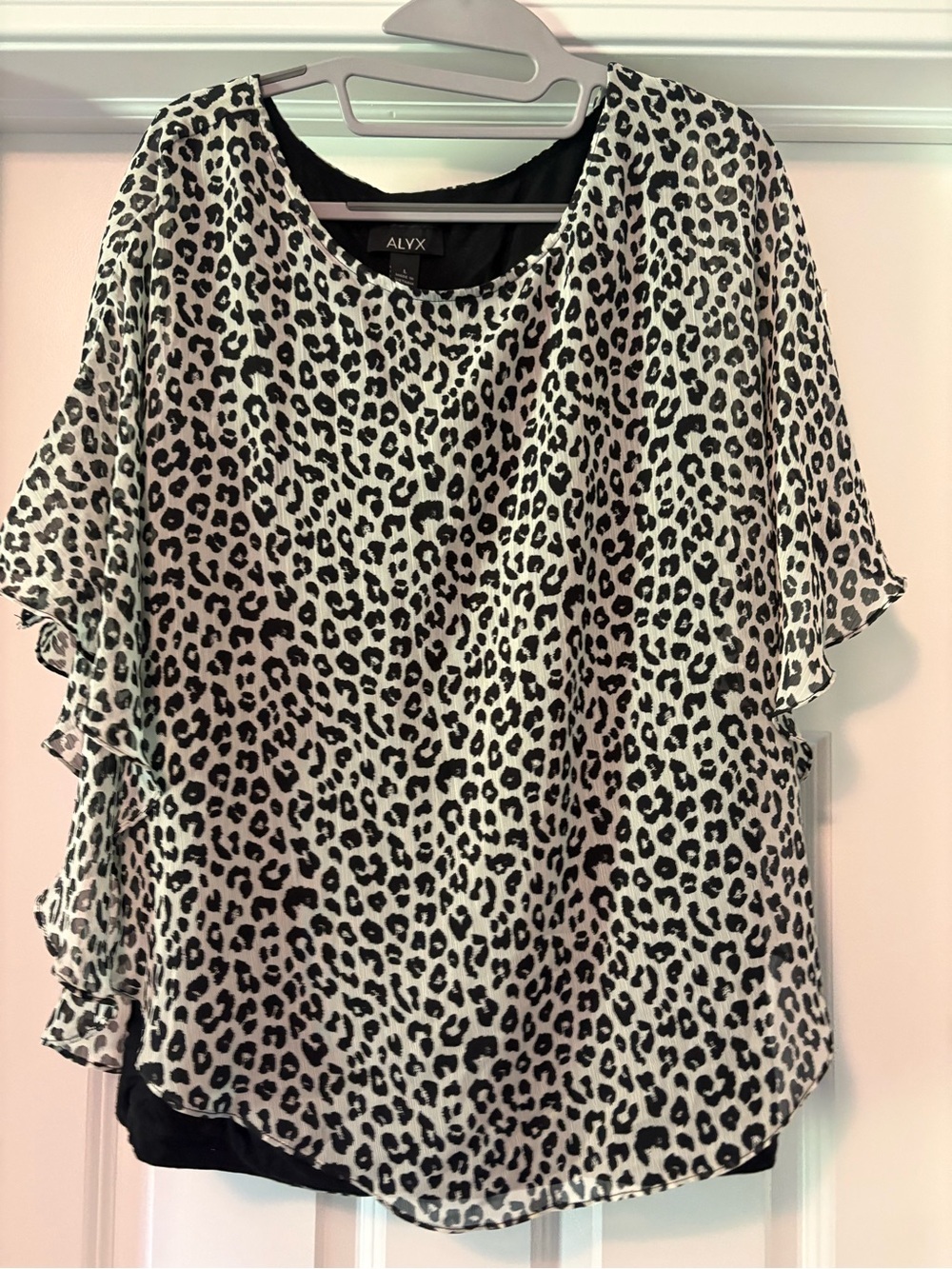 Alyx Black and White Leopard Print Ruffle Sleeve Blouse